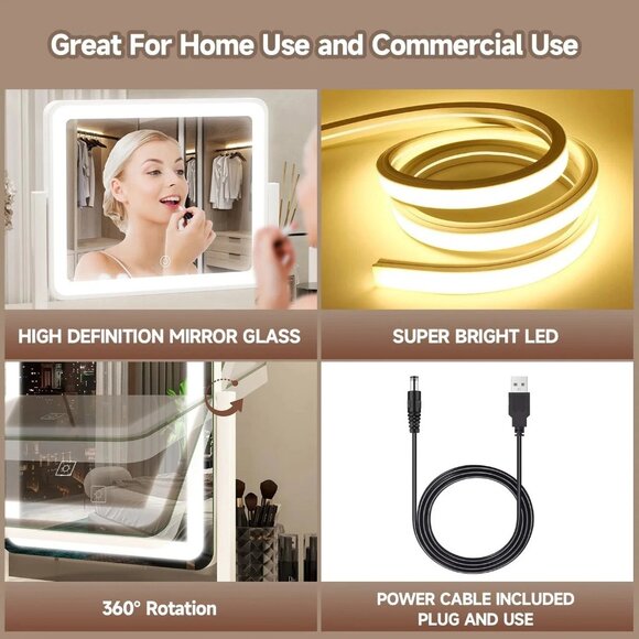 Primetek Vanity Mirror With Lights, 22'X19' Large Makeup Mirror With Lights, Led - Picture 3 of 3